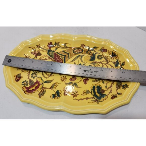 Vtg Salins France Abondance Stoneware Platter Yellow Floral Retro Scalloped Edge - Picture 11 of 12